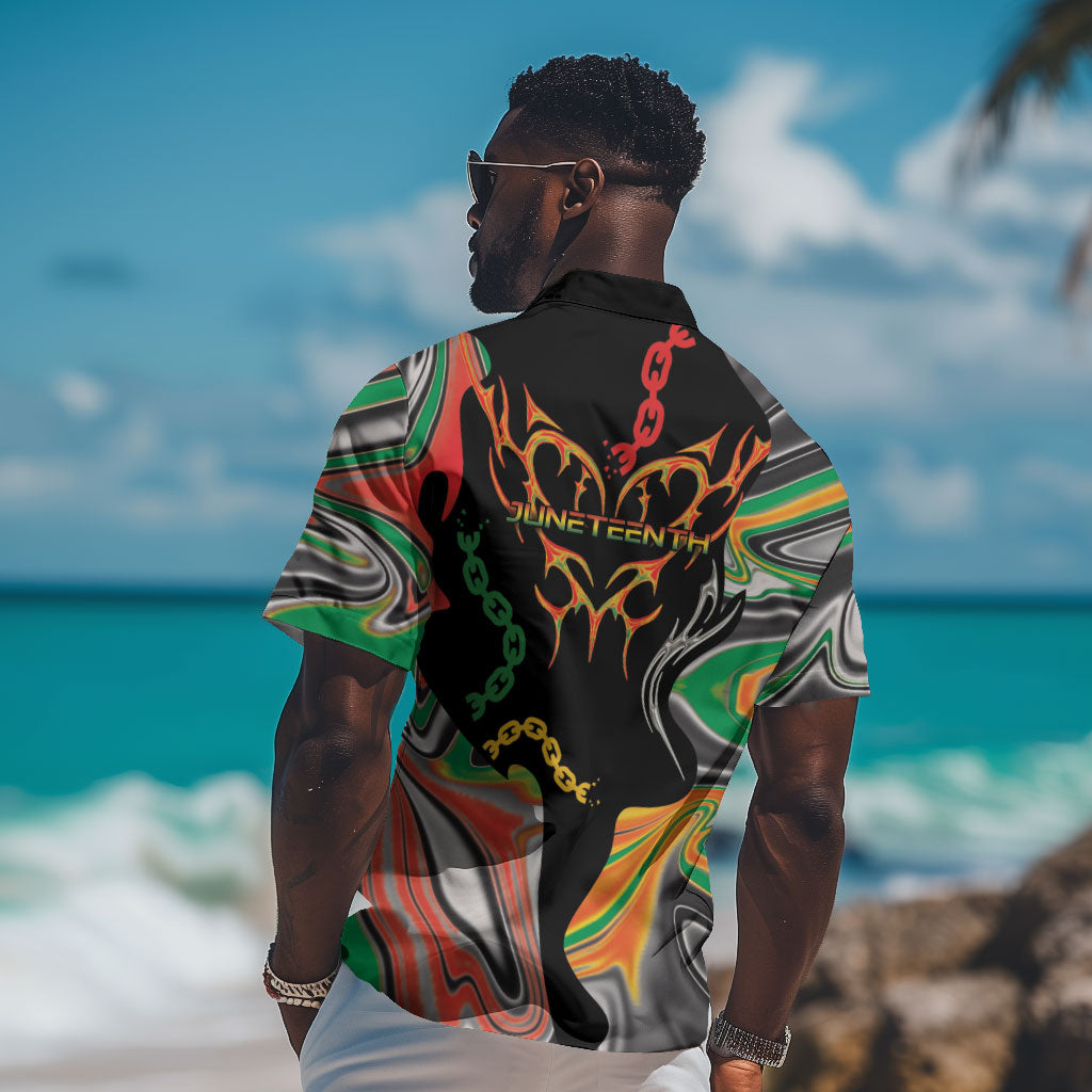 African Juneteenth Freedom Day 1865 Hawaiian Shirt Colors Liquid Marble With Broken Chains