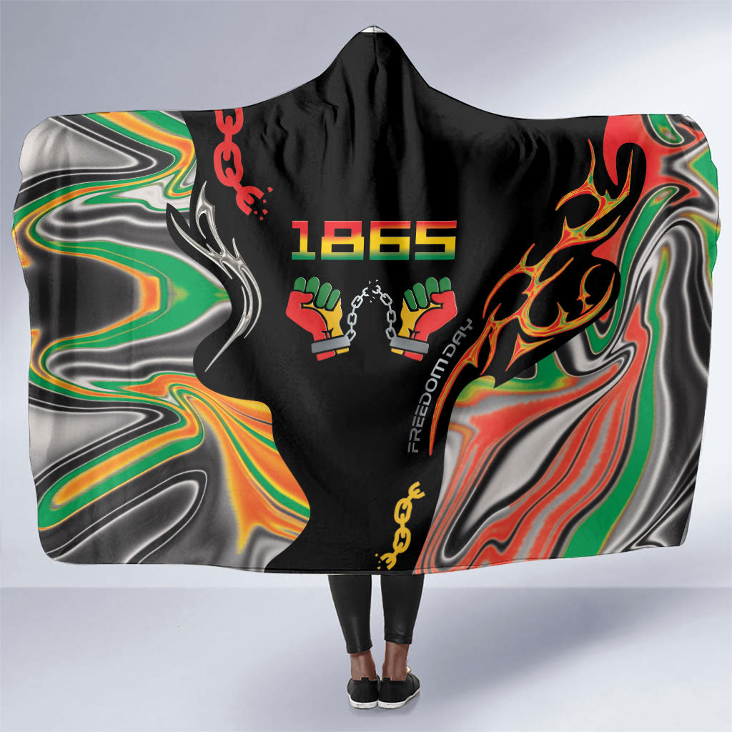 African Juneteenth Freedom Day 1865 Hooded Blanket Colors Liquid Marble With Broken Chains