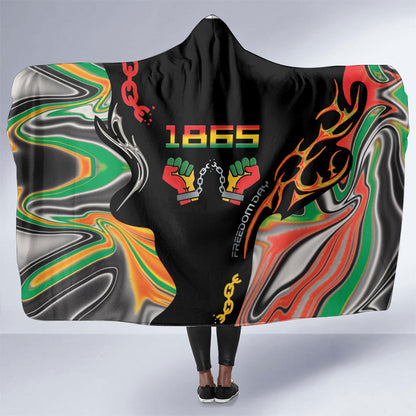 African Juneteenth Freedom Day 1865 Hooded Blanket Colors Liquid Marble With Broken Chains