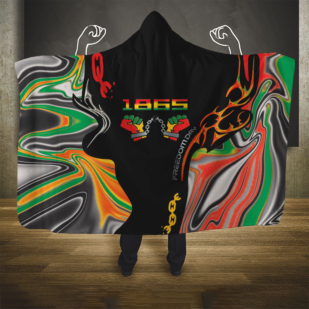 African Juneteenth Freedom Day 1865 Hooded Blanket Colors Liquid Marble With Broken Chains