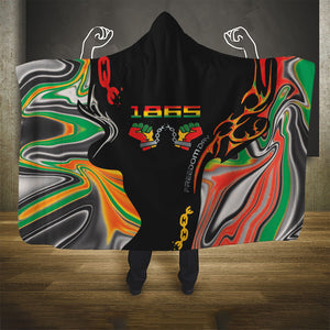 African Juneteenth Freedom Day 1865 Hooded Blanket Colors Liquid Marble With Broken Chains