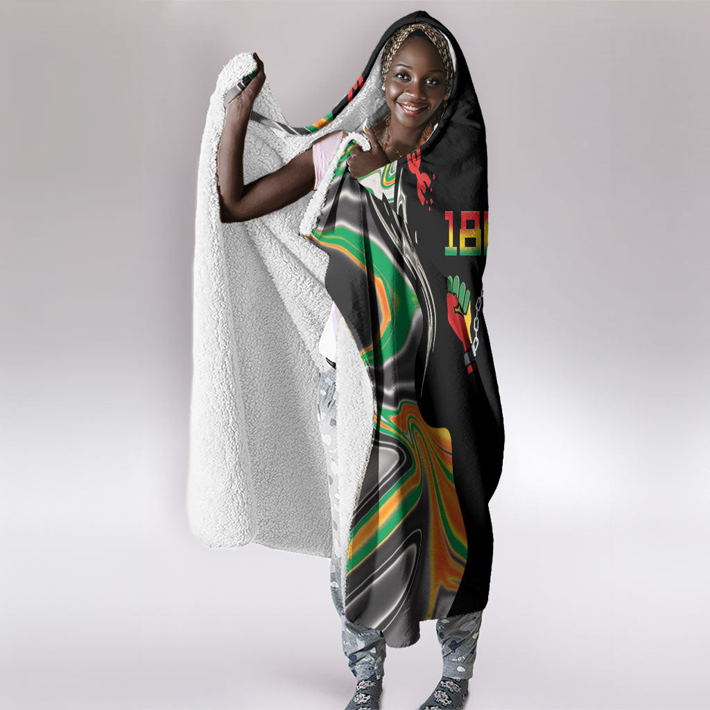 African Juneteenth Freedom Day 1865 Hooded Blanket Colors Liquid Marble With Broken Chains