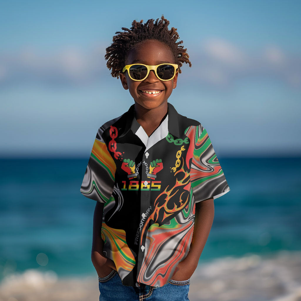 African Juneteenth Freedom Day 1865 Kid Hawaiian Shirt Colors Liquid Marble With Broken Chains