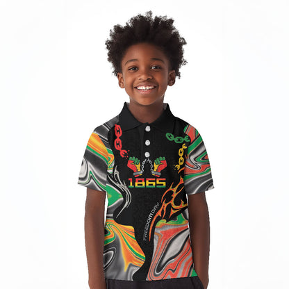 African Juneteenth Freedom Day 1865 Kid Polo Shirt Colors Liquid Marble With Broken Chains