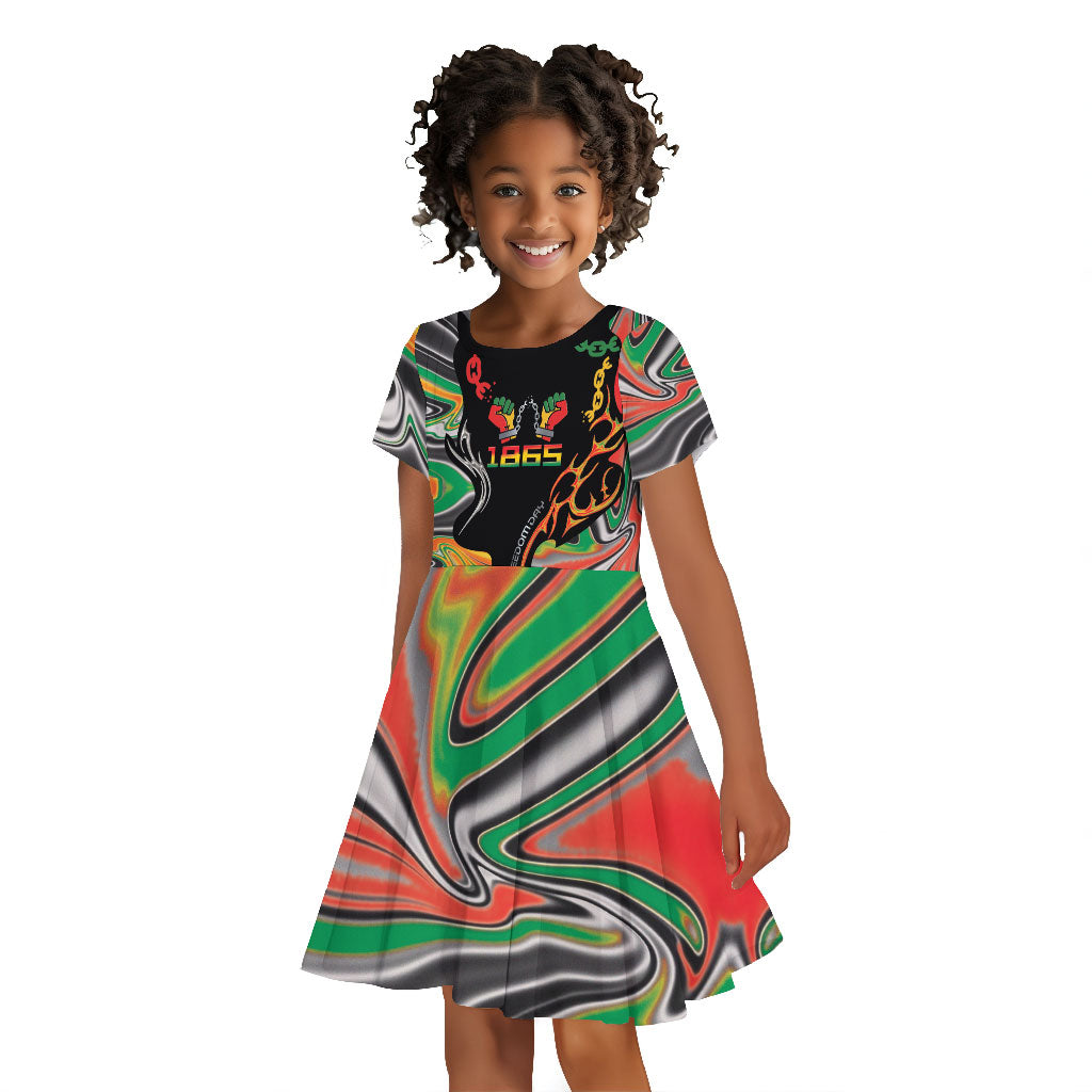 African Juneteenth Freedom Day 1865 Kid Short Sleeve Dress Colors Liquid Marble With Broken Chains