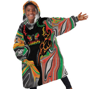African Juneteenth Freedom Day 1865 Kid Wearable Blanket Hoodie Colors Liquid Marble With Broken Chains