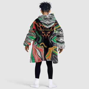 African Juneteenth Freedom Day 1865 Kid Wearable Blanket Hoodie Colors Liquid Marble With Broken Chains