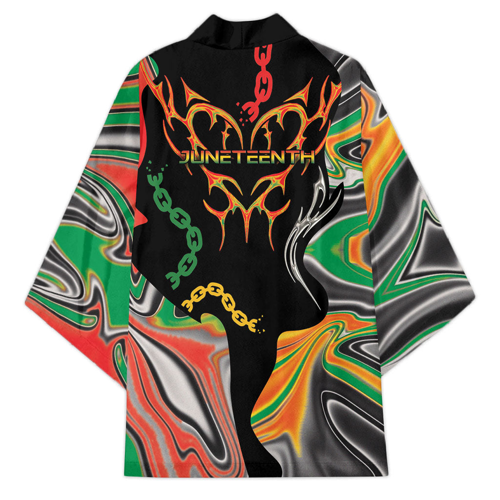 African Juneteenth Freedom Day 1865 Kimono Colors Liquid Marble With Broken Chains