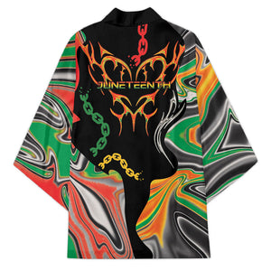 African Juneteenth Freedom Day 1865 Kimono Colors Liquid Marble With Broken Chains