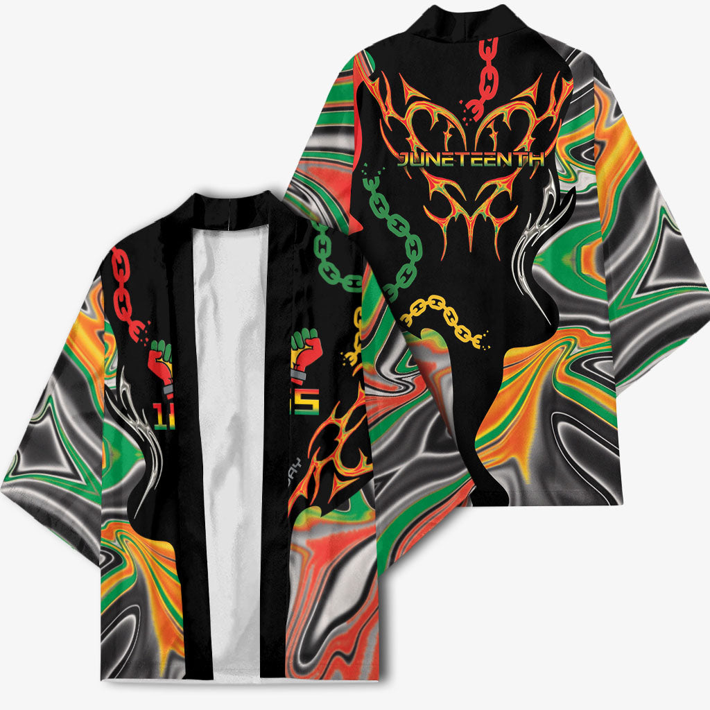African Juneteenth Freedom Day 1865 Kimono Colors Liquid Marble With Broken Chains