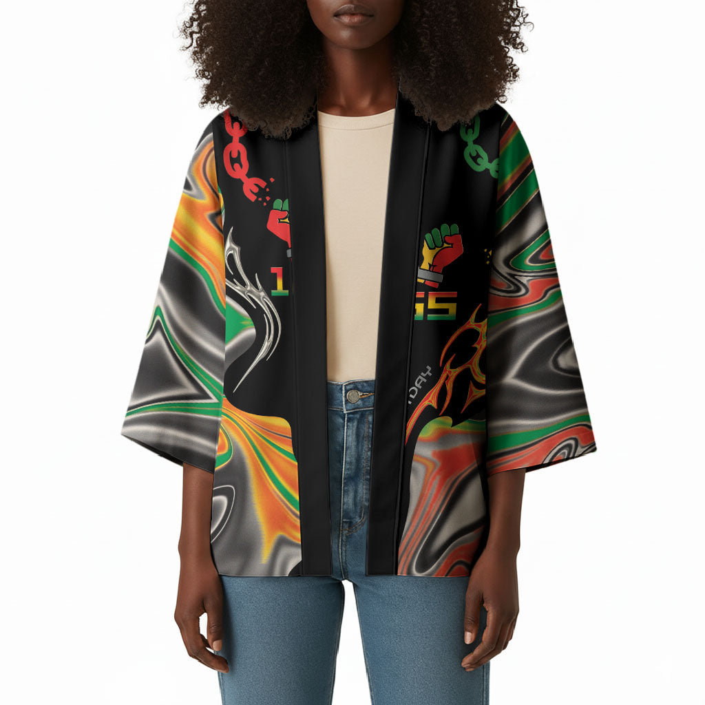 African Juneteenth Freedom Day 1865 Kimono Colors Liquid Marble With Broken Chains