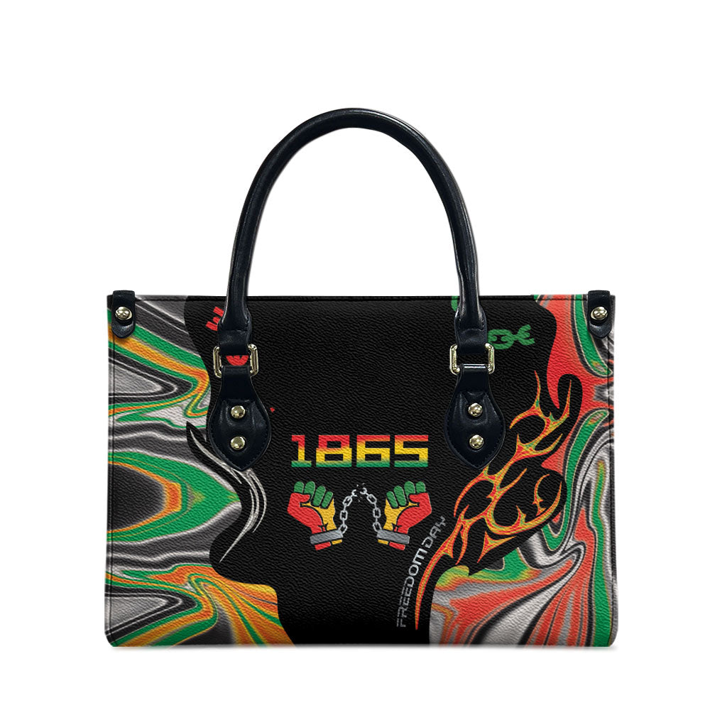 African Juneteenth Freedom Day 1865 Leather Bag Colors Liquid Marble With Broken Chains
