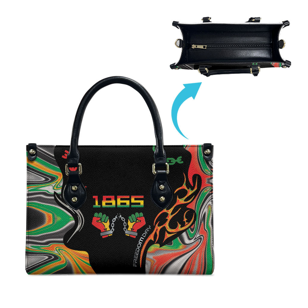 African Juneteenth Freedom Day 1865 Leather Bag Colors Liquid Marble With Broken Chains
