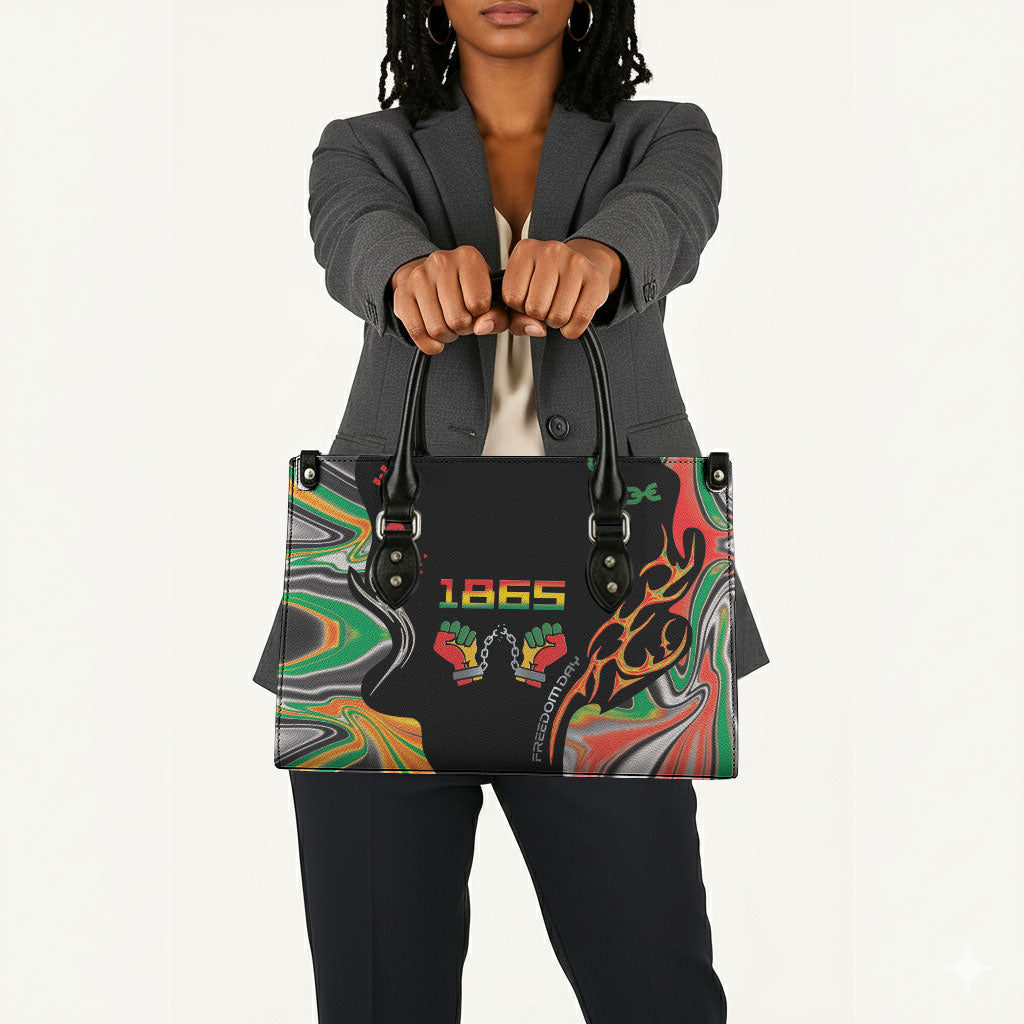 African Juneteenth Freedom Day 1865 Leather Bag Colors Liquid Marble With Broken Chains