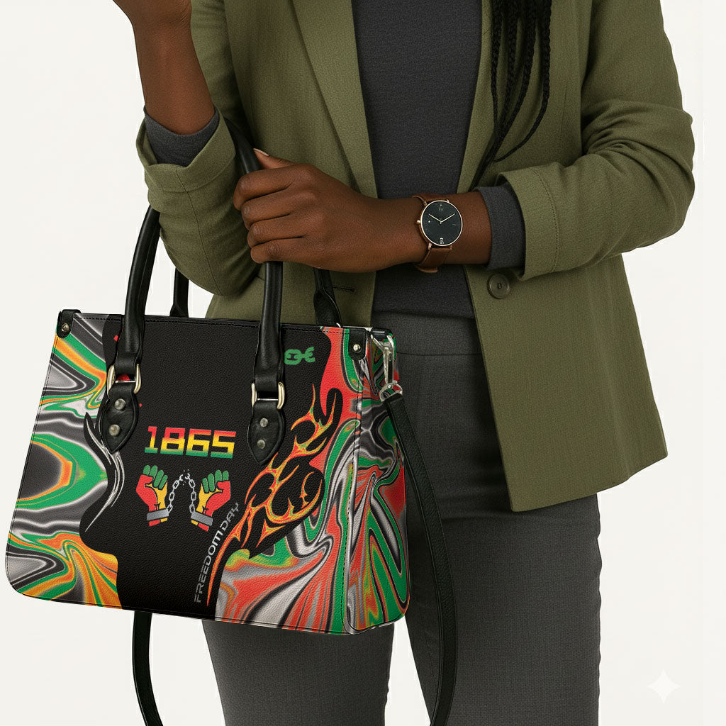 African Juneteenth Freedom Day 1865 Leather Bag Colors Liquid Marble With Broken Chains