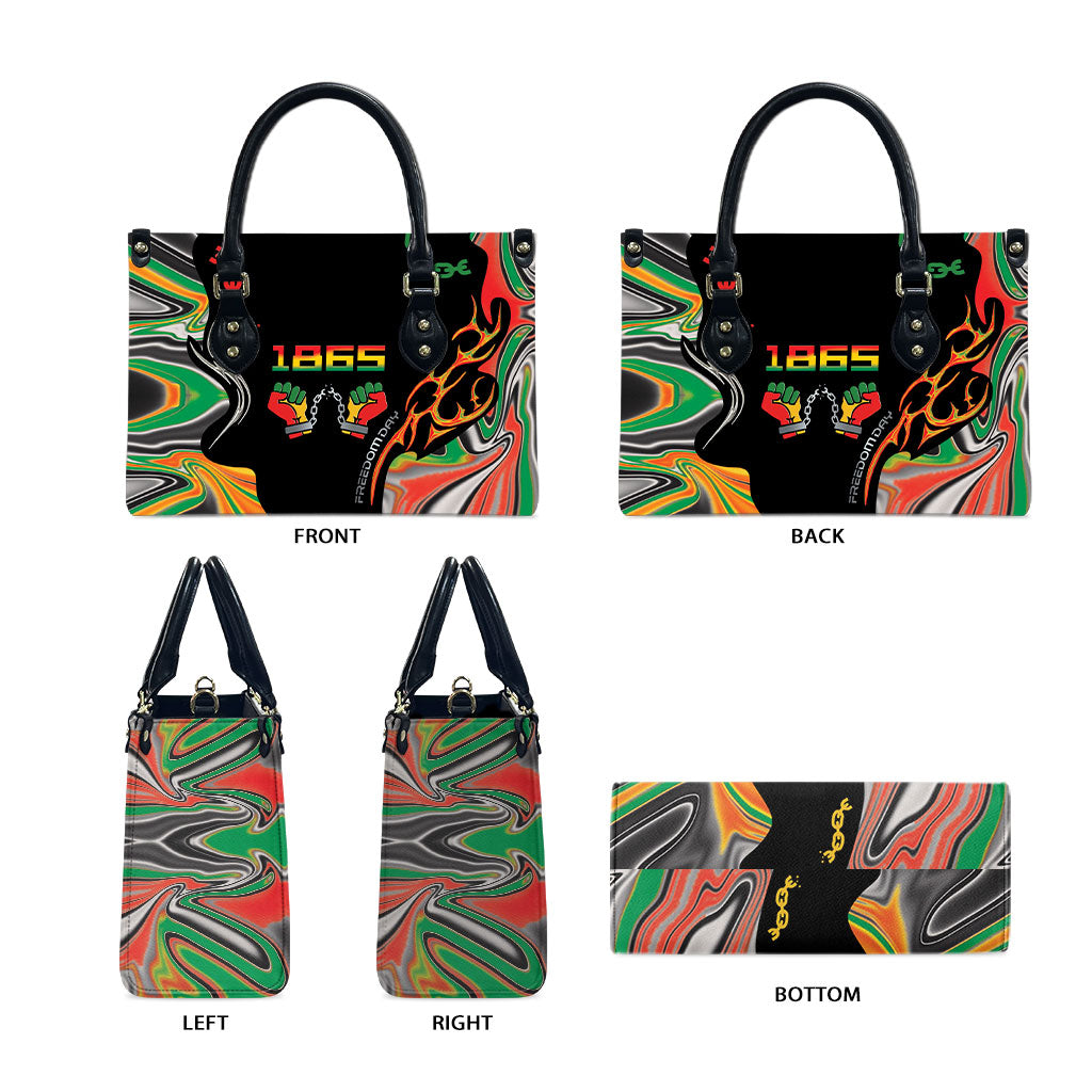 African Juneteenth Freedom Day 1865 Leather Bag Colors Liquid Marble With Broken Chains