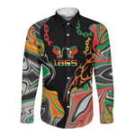 African Juneteenth Freedom Day 1865 Long Sleeve Button Shirt Colors Liquid Marble With Broken Chains