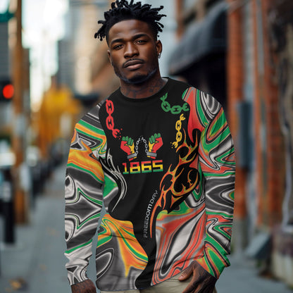 African Juneteenth Freedom Day 1865 Long Sleeve Shirt Colors Liquid Marble With Broken Chains