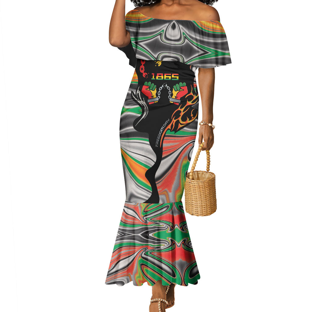 African Juneteenth Freedom Day 1865 Mermaid Dress Colors Liquid Marble With Broken Chains