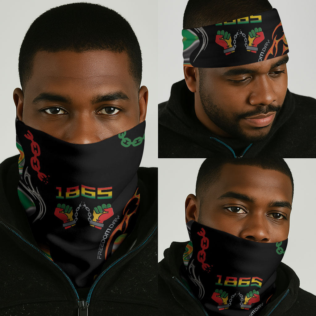 African Juneteenth Freedom Day 1865 Neck Gaiter Colors Liquid Marble With Broken Chains