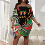 African Juneteenth Freedom Day 1865 Off Shoulder Short Dress Colors Liquid Marble With Broken Chains