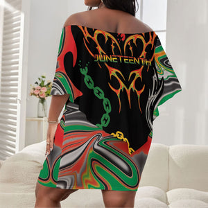 African Juneteenth Freedom Day 1865 Off Shoulder Short Dress Colors Liquid Marble With Broken Chains