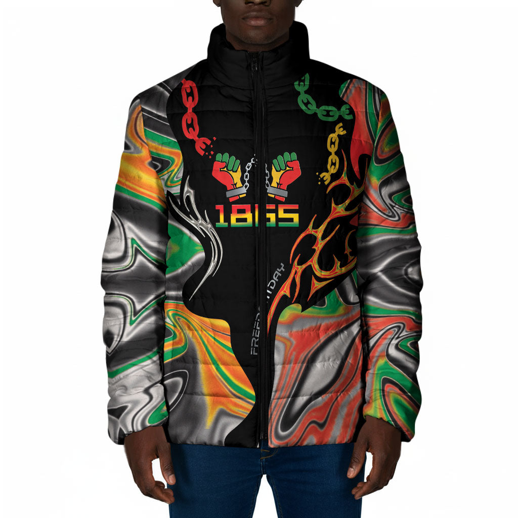 African Juneteenth Freedom Day 1865 Padded Jacket Colors Liquid Marble With Broken Chains