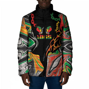 African Juneteenth Freedom Day 1865 Padded Jacket Colors Liquid Marble With Broken Chains