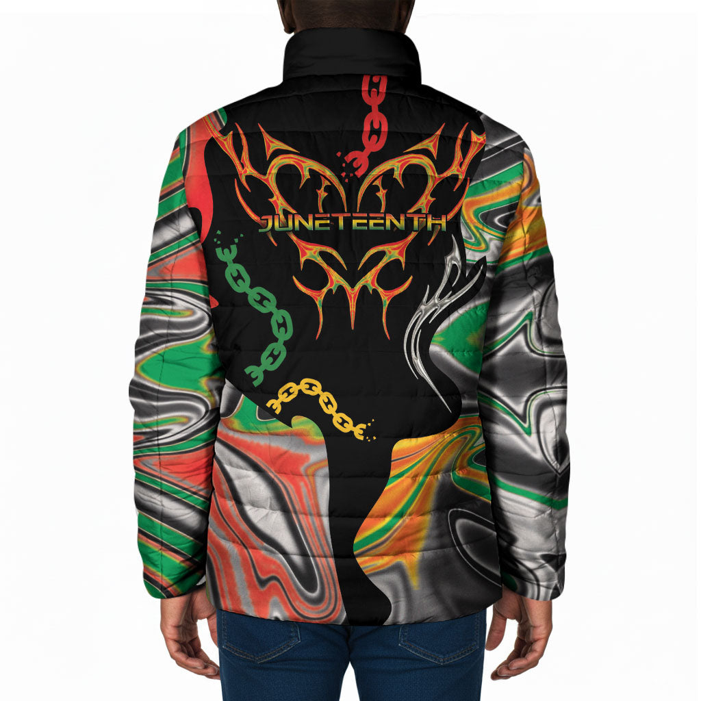 African Juneteenth Freedom Day 1865 Padded Jacket Colors Liquid Marble With Broken Chains