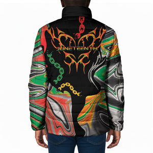 African Juneteenth Freedom Day 1865 Padded Jacket Colors Liquid Marble With Broken Chains
