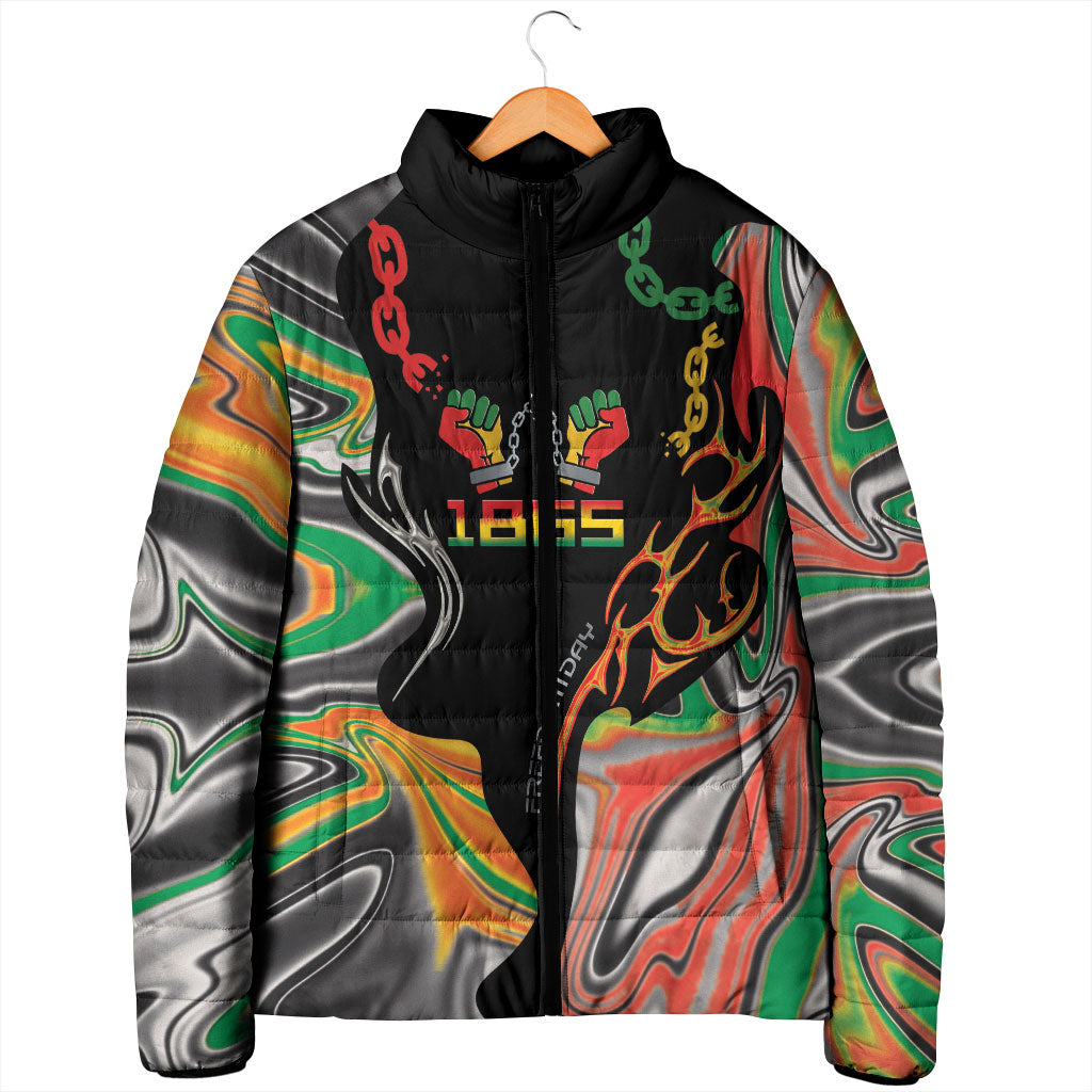 African Juneteenth Freedom Day 1865 Padded Jacket Colors Liquid Marble With Broken Chains