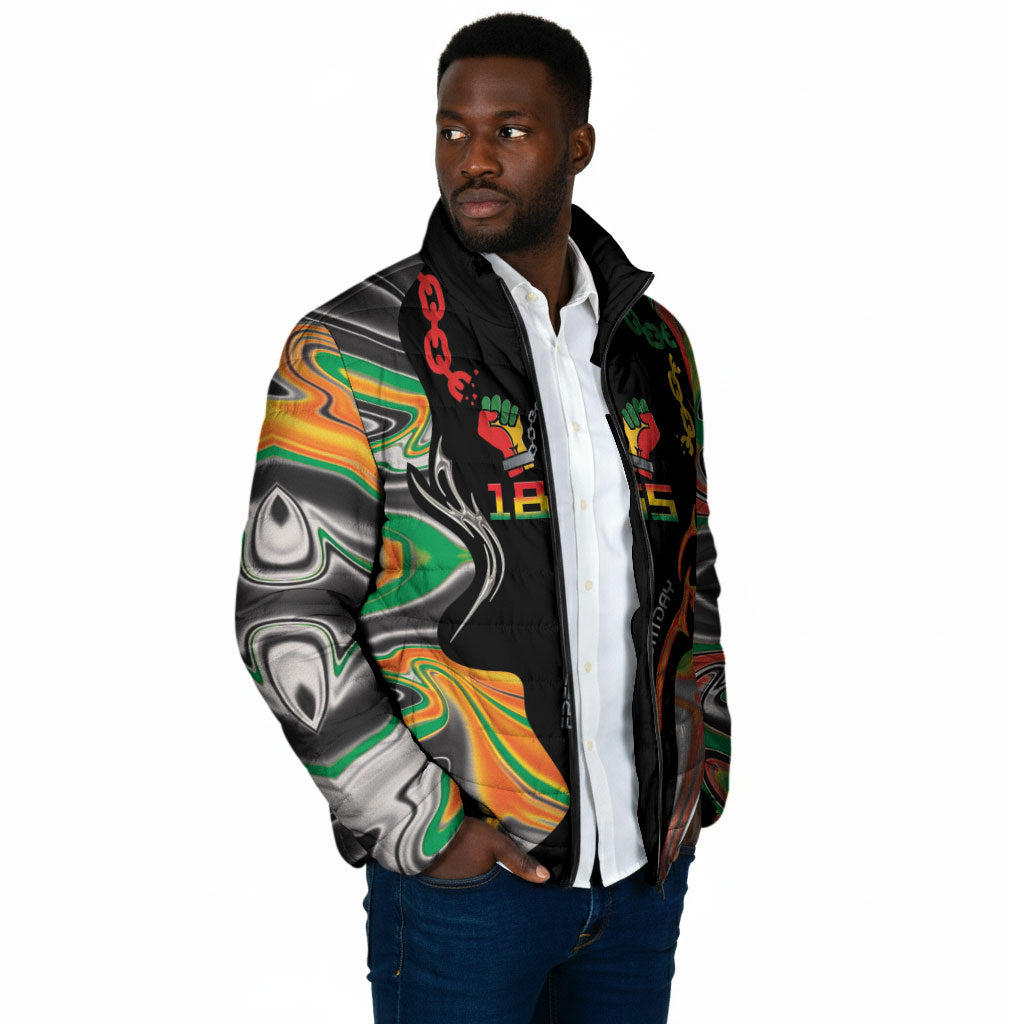 African Juneteenth Freedom Day 1865 Padded Jacket Colors Liquid Marble With Broken Chains