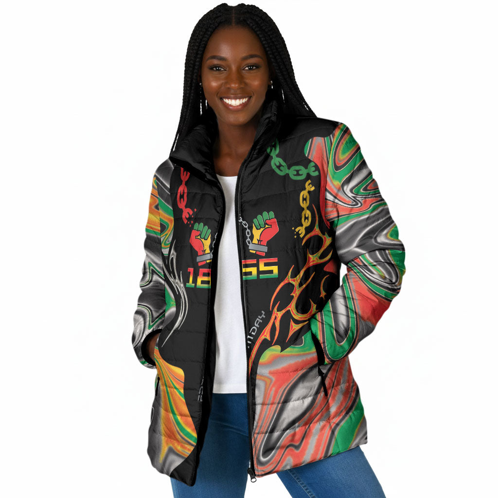 African Juneteenth Freedom Day 1865 Padded Jacket Colors Liquid Marble With Broken Chains