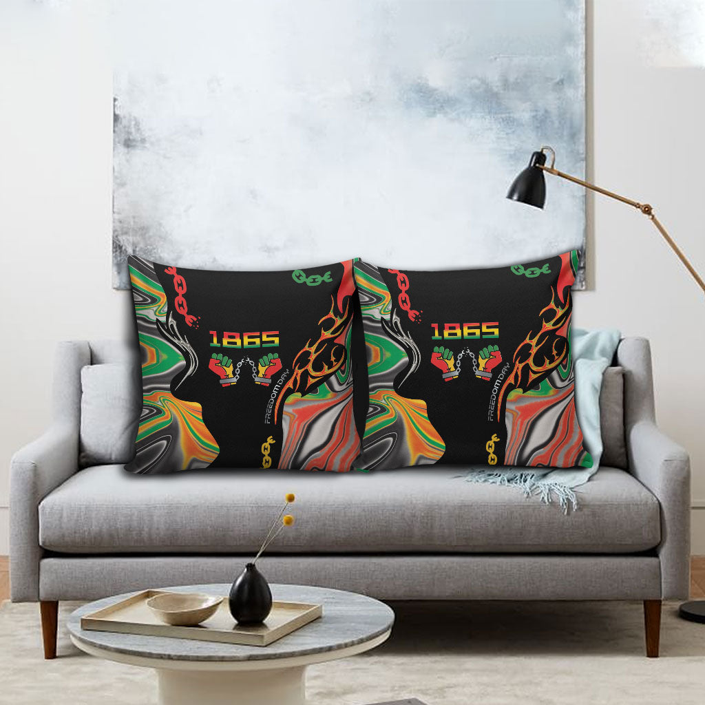 African Juneteenth Freedom Day 1865 Pillow Cover Colors Liquid Marble With Broken Chains