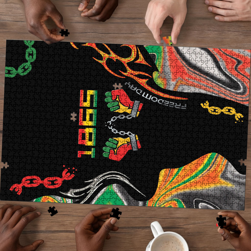 African Juneteenth Freedom Day 1865 Puzzle Colors Liquid Marble With Broken Chains