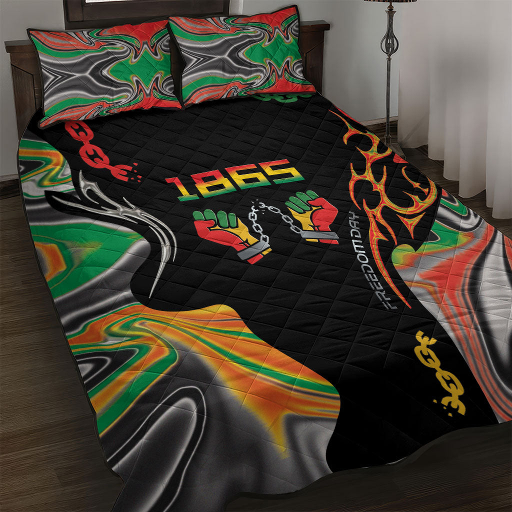 African Juneteenth Freedom Day 1865 Quilt Bed Set Colors Liquid Marble With Broken Chains