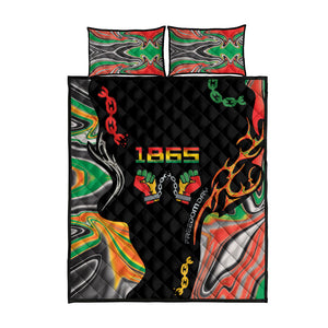 African Juneteenth Freedom Day 1865 Quilt Bed Set Colors Liquid Marble With Broken Chains