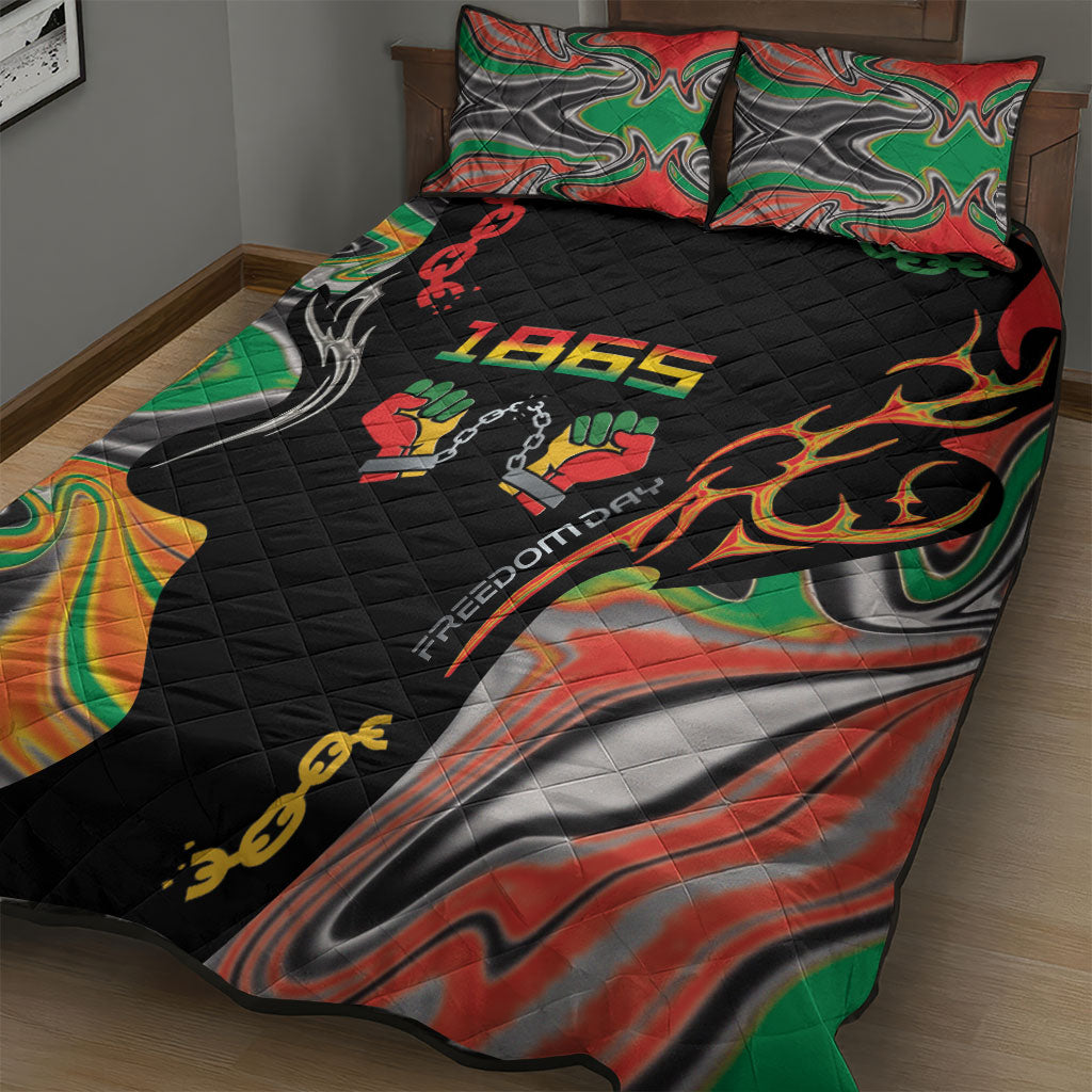 African Juneteenth Freedom Day 1865 Quilt Bed Set Colors Liquid Marble With Broken Chains
