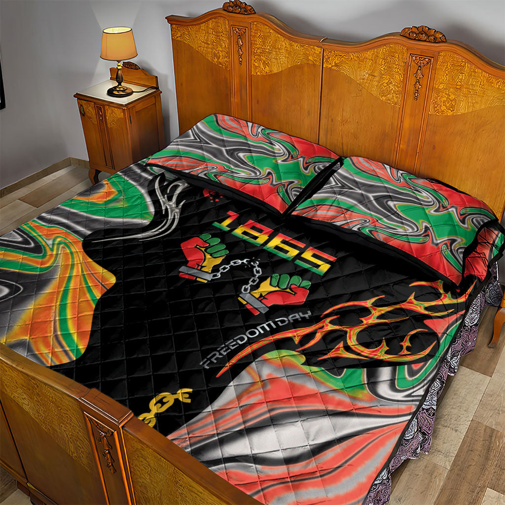 African Juneteenth Freedom Day 1865 Quilt Bed Set Colors Liquid Marble With Broken Chains