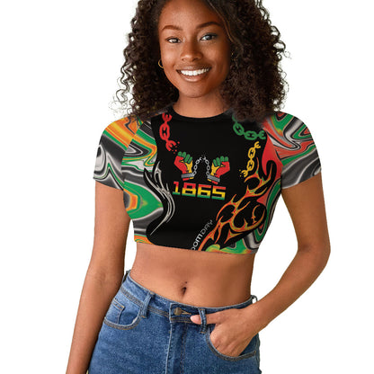 African Juneteenth Freedom Day 1865 Raglan Cropped T shirt Colors Liquid Marble With Broken Chains