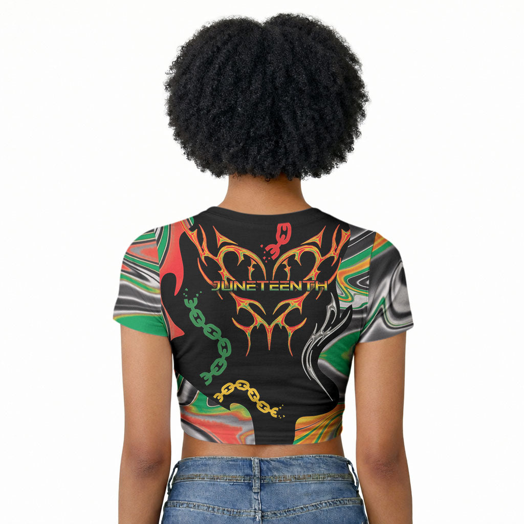 African Juneteenth Freedom Day 1865 Raglan Cropped T shirt Colors Liquid Marble With Broken Chains