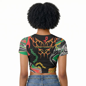 African Juneteenth Freedom Day 1865 Raglan Cropped T shirt Colors Liquid Marble With Broken Chains