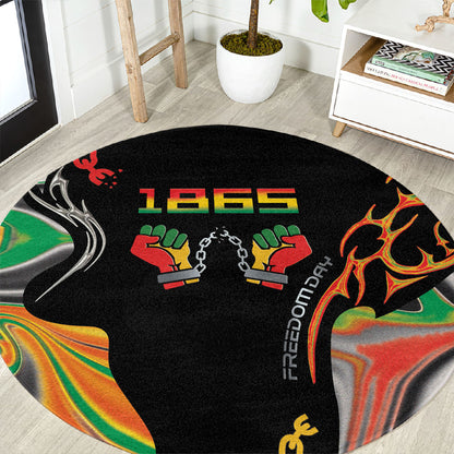 African Juneteenth Freedom Day 1865 Round Carpet Colors Liquid Marble With Broken Chains