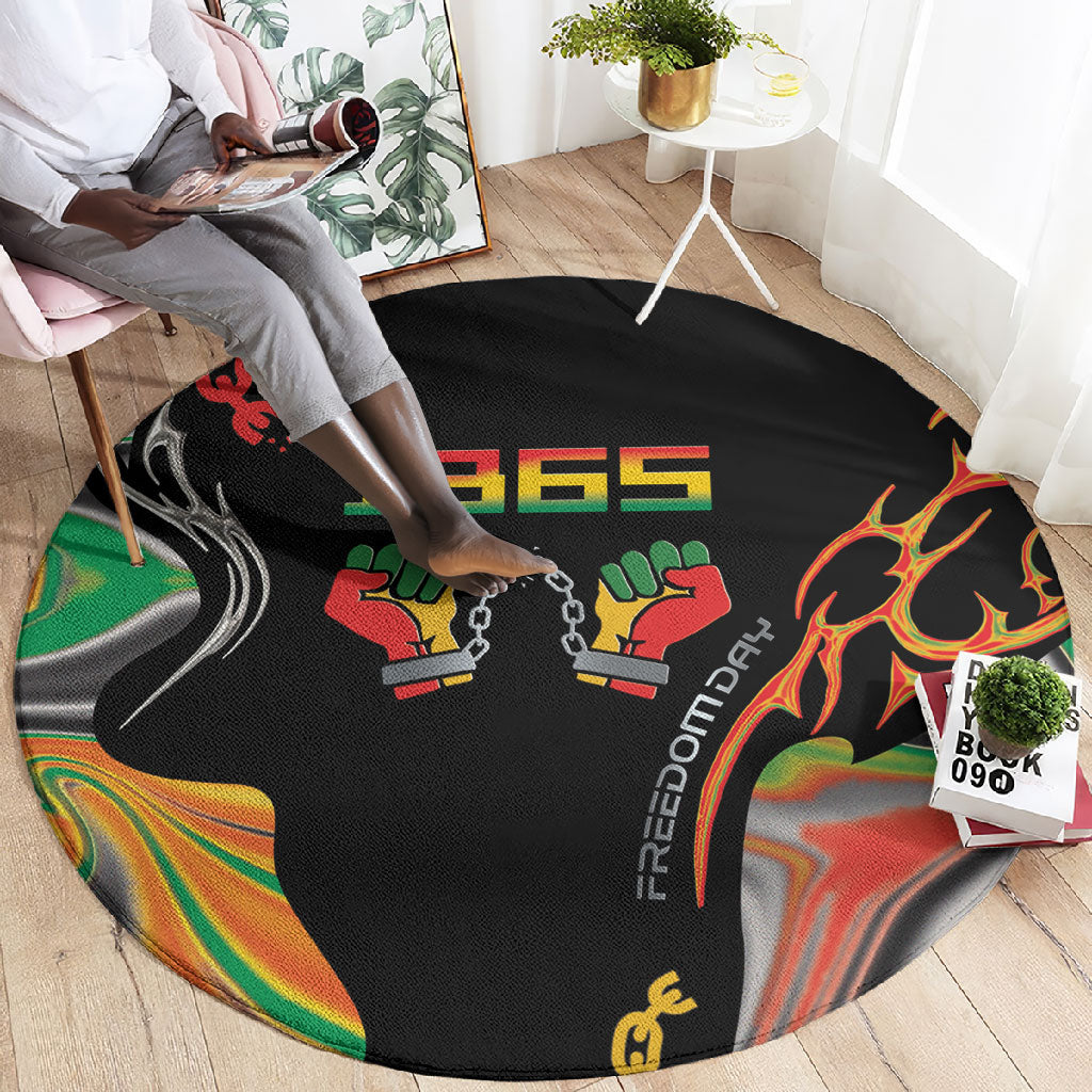 African Juneteenth Freedom Day 1865 Round Carpet Colors Liquid Marble With Broken Chains