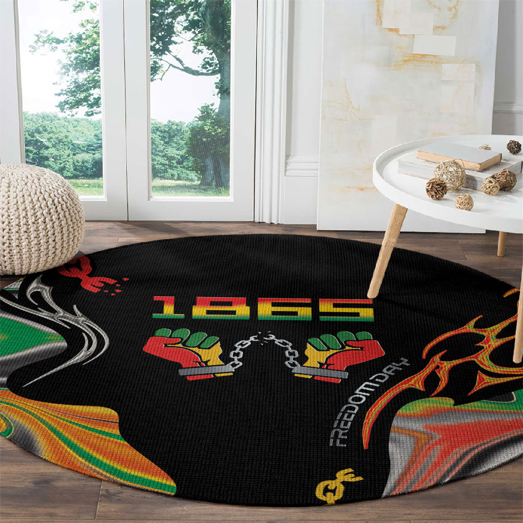 African Juneteenth Freedom Day 1865 Round Carpet Colors Liquid Marble With Broken Chains