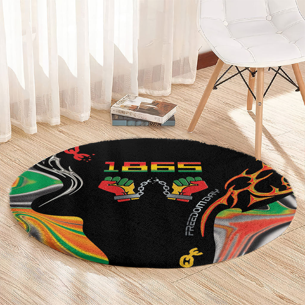 African Juneteenth Freedom Day 1865 Round Carpet Colors Liquid Marble With Broken Chains