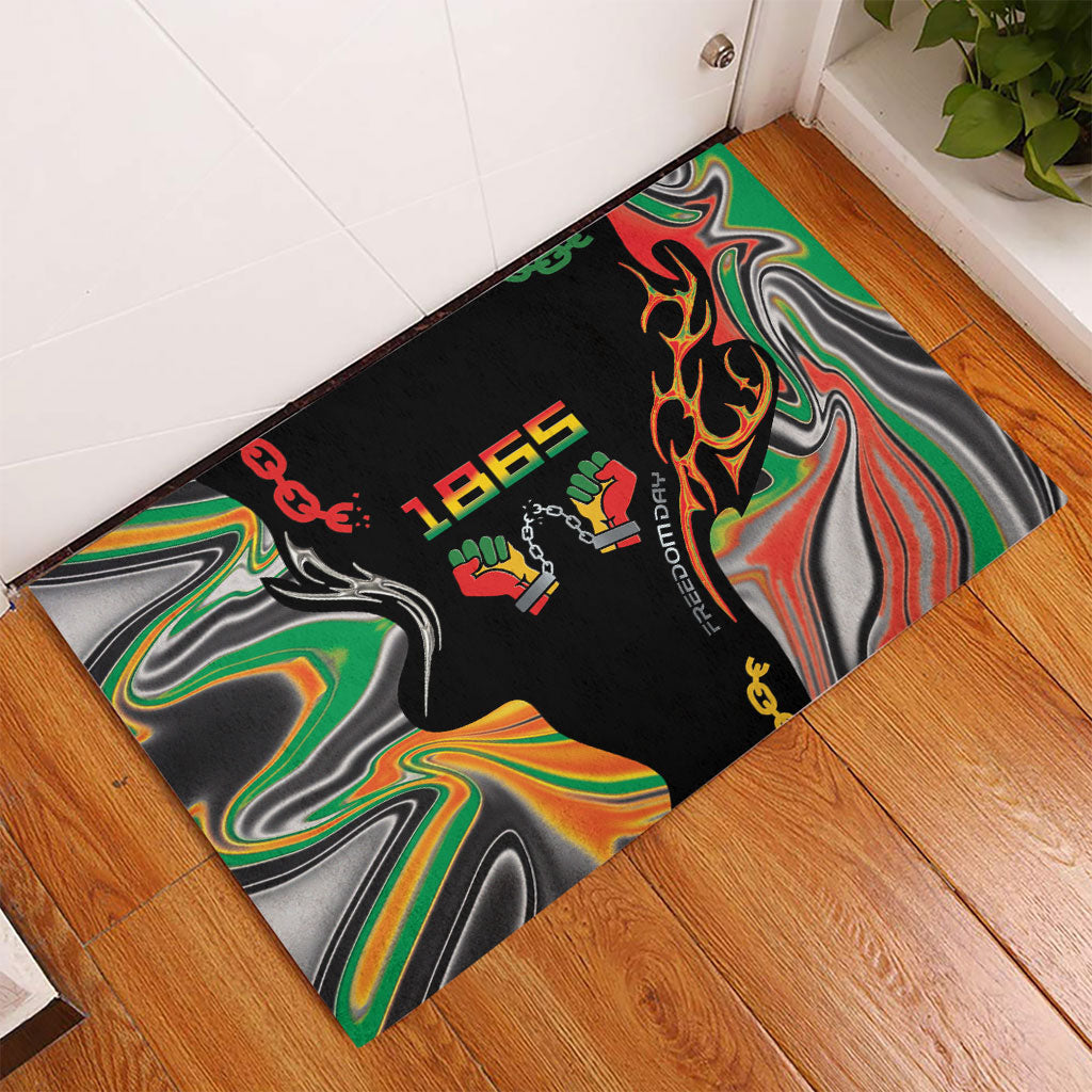 African Juneteenth Freedom Day 1865 Rubber Doormat Colors Liquid Marble With Broken Chains