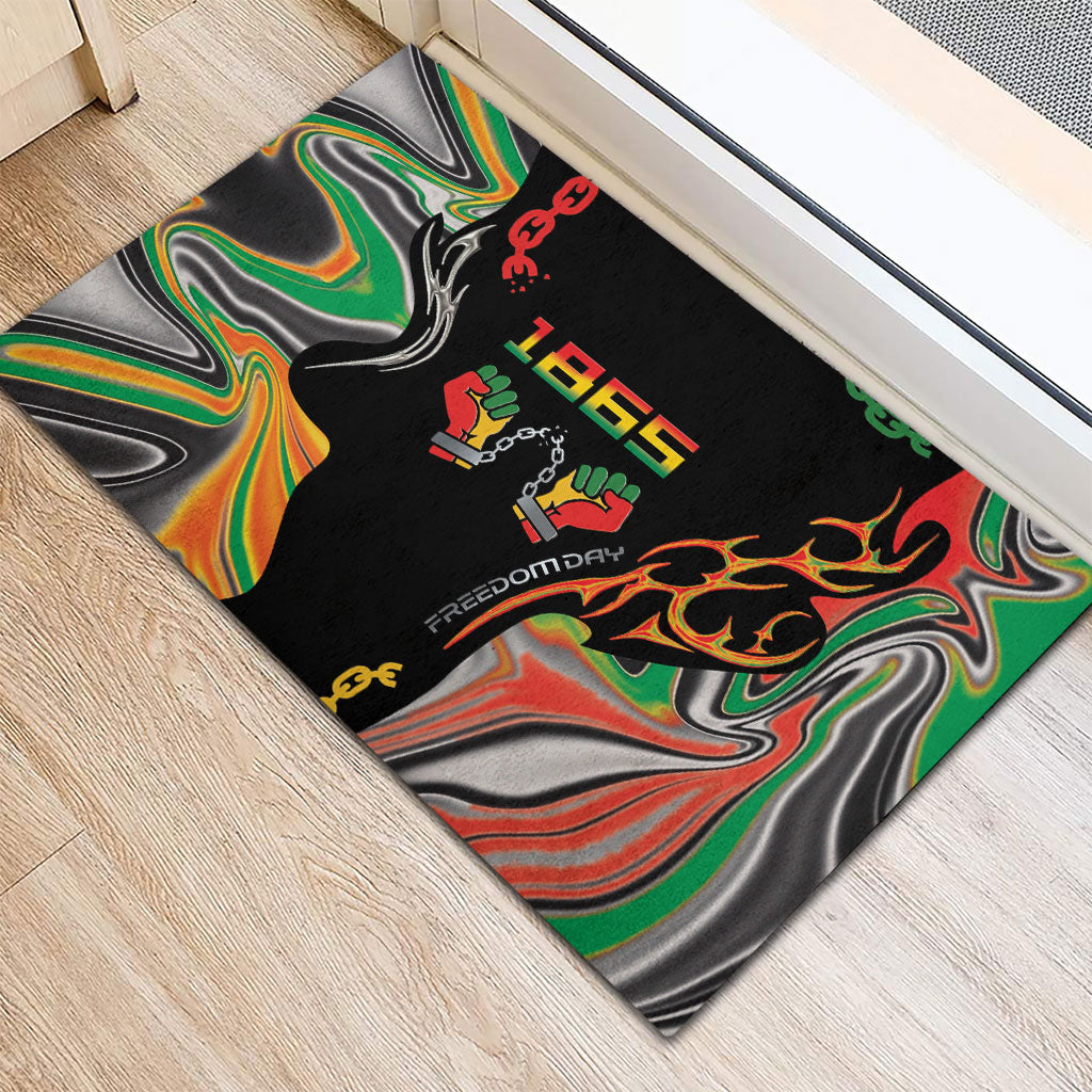 African Juneteenth Freedom Day 1865 Rubber Doormat Colors Liquid Marble With Broken Chains