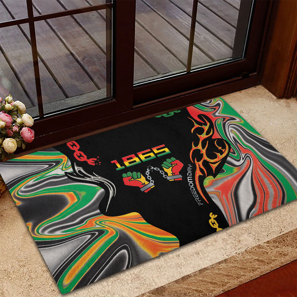 African Juneteenth Freedom Day 1865 Rubber Doormat Colors Liquid Marble With Broken Chains