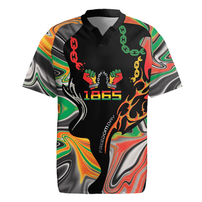 African Juneteenth Freedom Day 1865 Rugby Jersey Colors Liquid Marble With Broken Chains